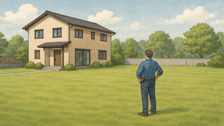 100坪の敷地で外構を計画する男性