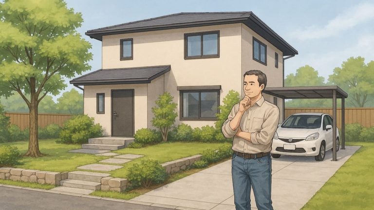 30坪の敷地で外構を計画する男性