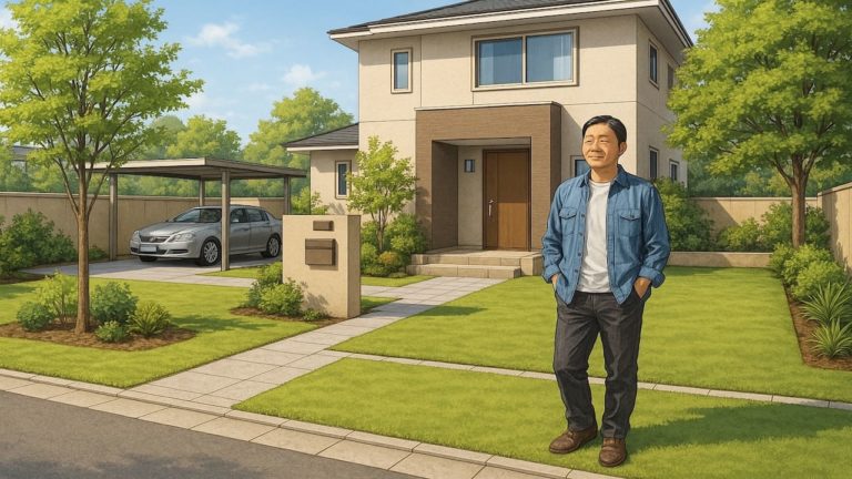 60坪の敷地で外構を計画する男性