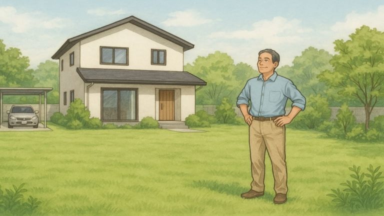 80坪の敷地で外構を計画する男性