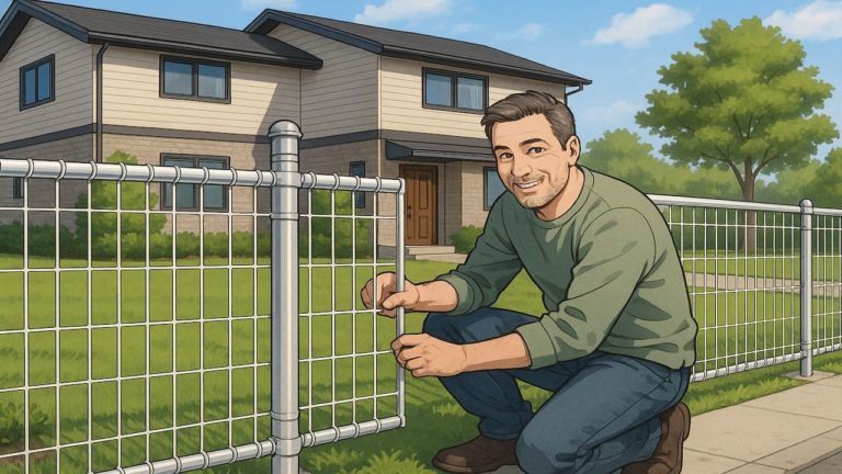 外構のアメリカンフェンスの満足げな男性