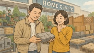 ホームセンターで外構のアイデアを考える夫婦