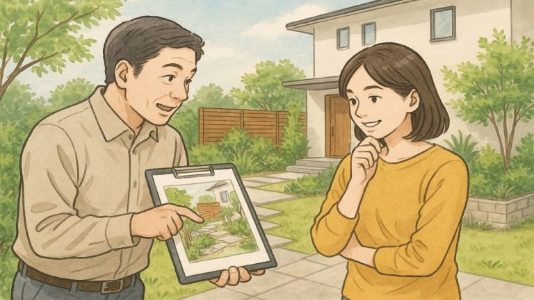 どんな外構にするかアイデアを膨らませる女性