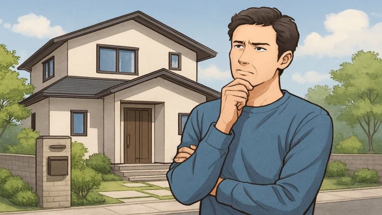 外構一体型住宅の価格に悩む男性