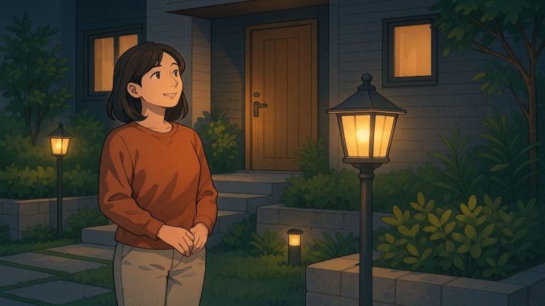 おしゃれな外構ライトに喜ぶ女性