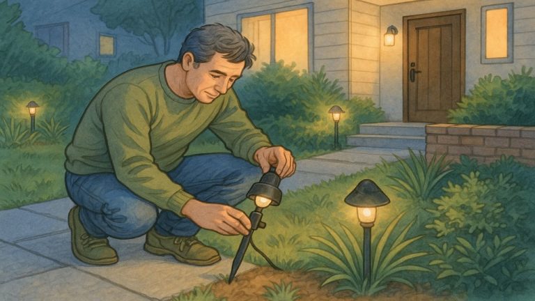 外構ライトを自分でDIYする男性