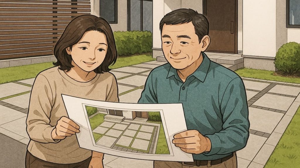 外構の駐車場デザインを決める夫婦