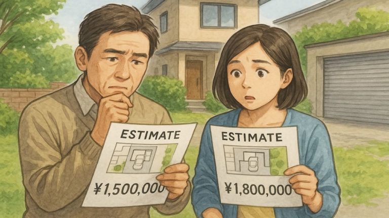 外構工事の見積もりを比較する夫婦