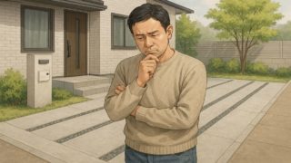 外構の駐車場にあるスリットに悩む男性