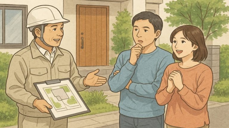 外構専門業者と話をする夫婦