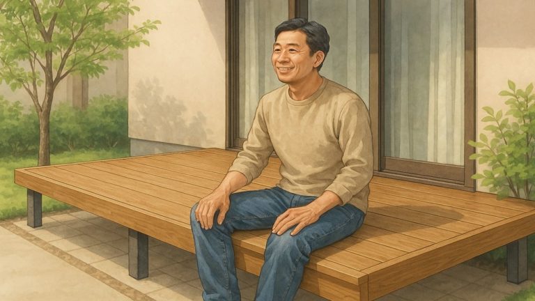 外構にウッドデッキ工事した画像