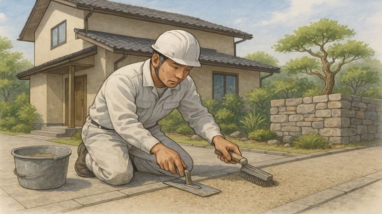 洗い出し仕上げをする職人