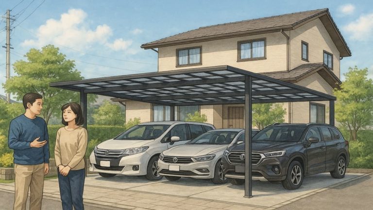 3台用カーポートに満足する夫婦