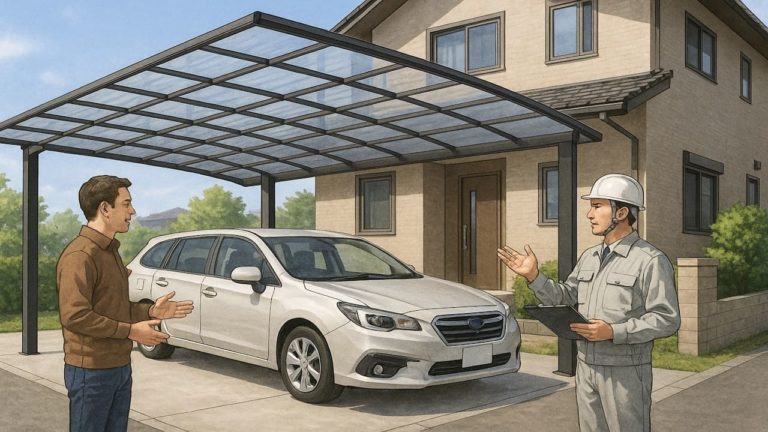 カーポートのオプションに悩む男性