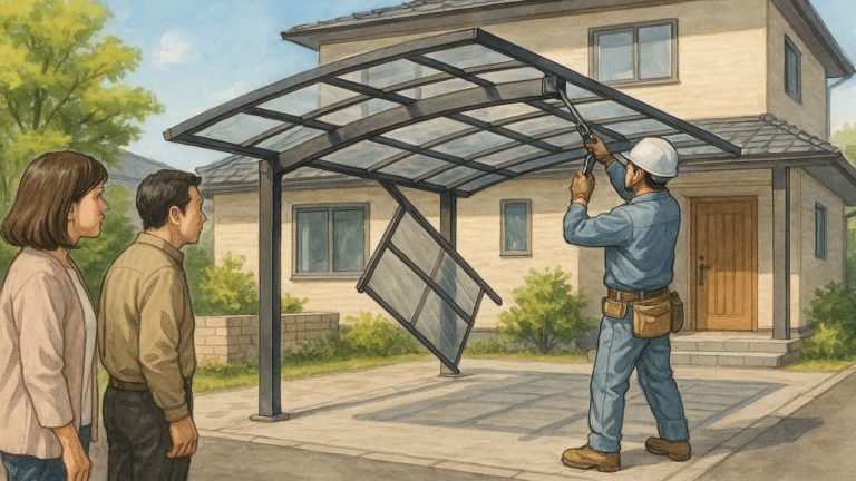 カーポートの撤去をする職人