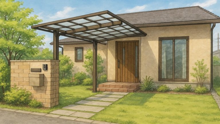 外に屋根付きアプローチを設置した画像