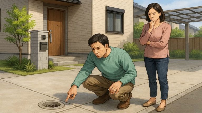 外構の排水口の位置で悩む夫婦