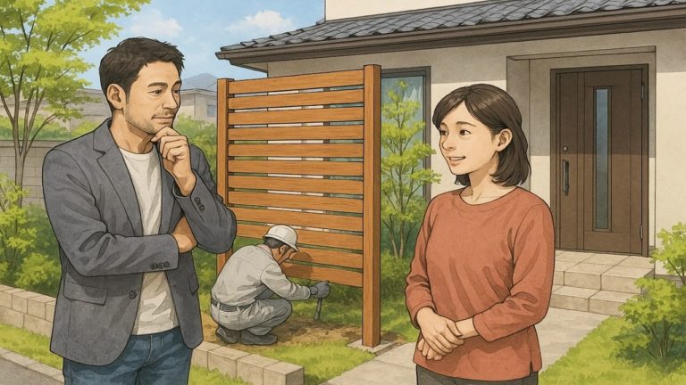 玄関に後付けの目隠しを設置する職人