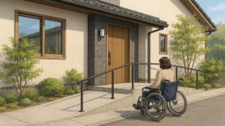 外構の玄関前バリアフリーを考える女性