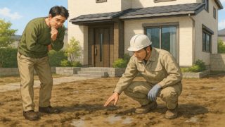 外構工事前のぬかるみ対策|泥で困っている人が今すぐできる方法 外構工事前の泥に悩む男性