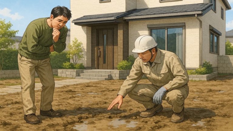 外構工事前の泥に悩む男性