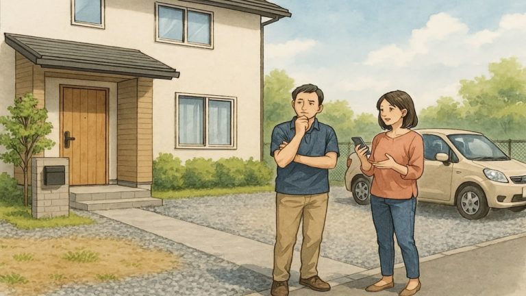 外構を安く済ませる方法を探す夫婦