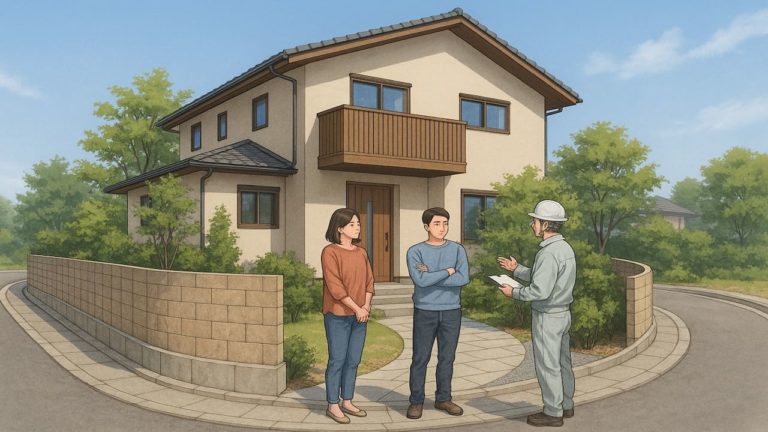 外構でカーブ敷地に対応させることに悩む夫婦