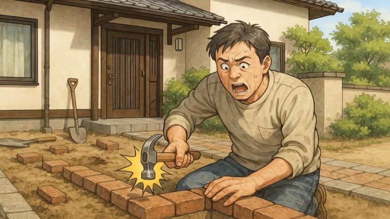 危険な外構DIYをする男性