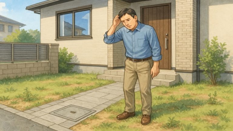 外構枡が邪魔な位置にあるアプローチ