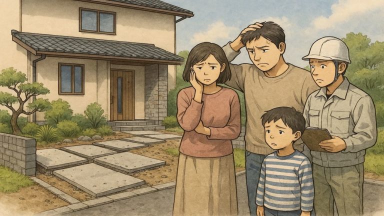 失敗した外構に頭を抱える家族