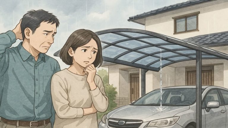 外構のガレージ屋根の雨漏りに悩む夫婦