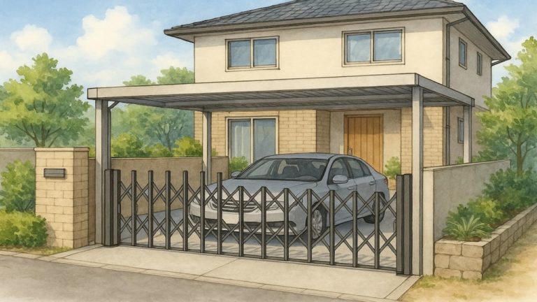 外構ゲート付きの駐車場の画像