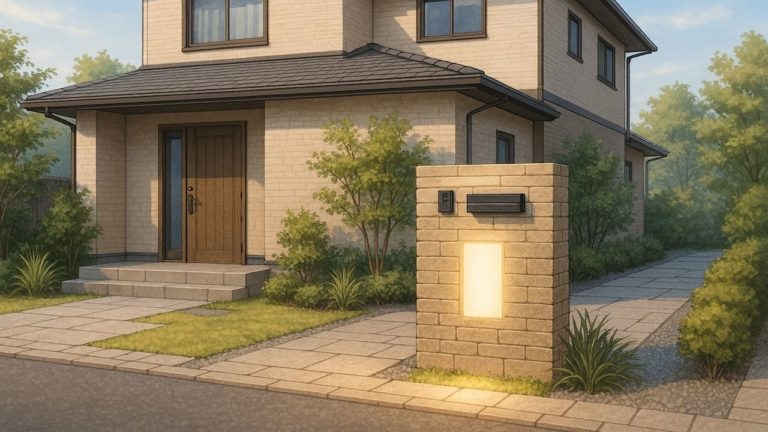 外構門柱にLEDを埋込んだ画像