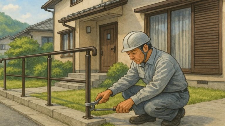 外構手すりを施工する職人