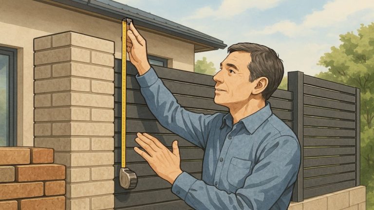 外構の高さを測る男性