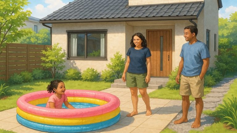 外構の子供用プールスペースを作った夫婦