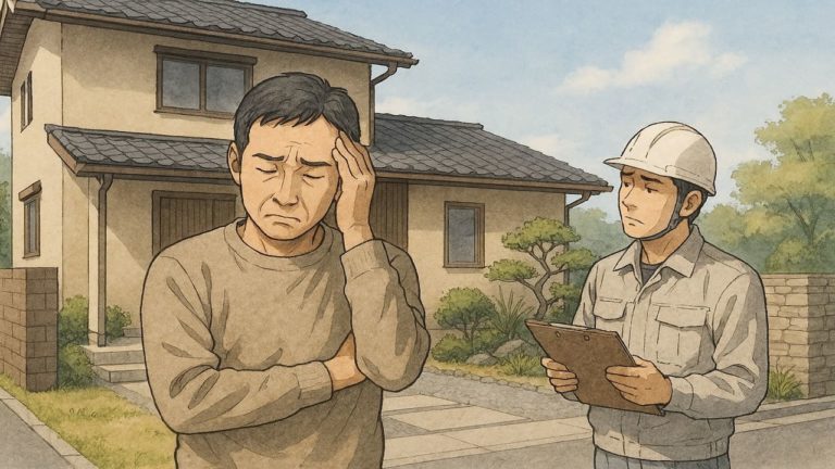 外構をこうすれば良かったと悩む男性