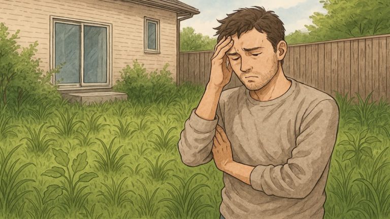 外構をほったらかしにして困ってる男性