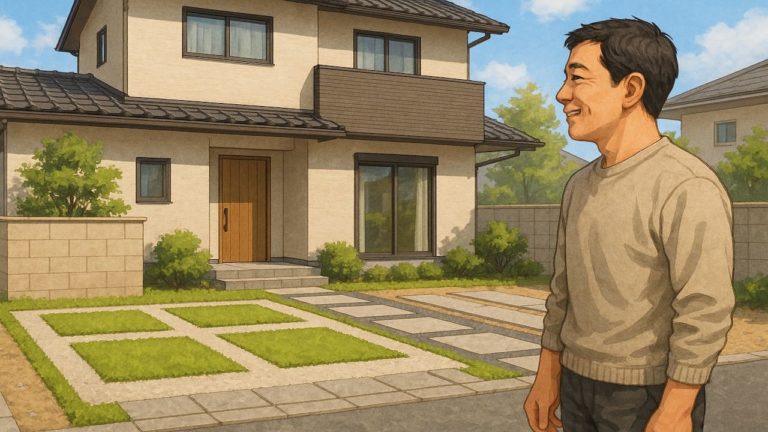 外構駐車場の安いアイデアを計画する男性