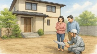 外構施工前の準備をする夫婦