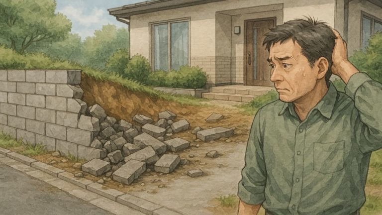 外構の擁壁が崩れた画像