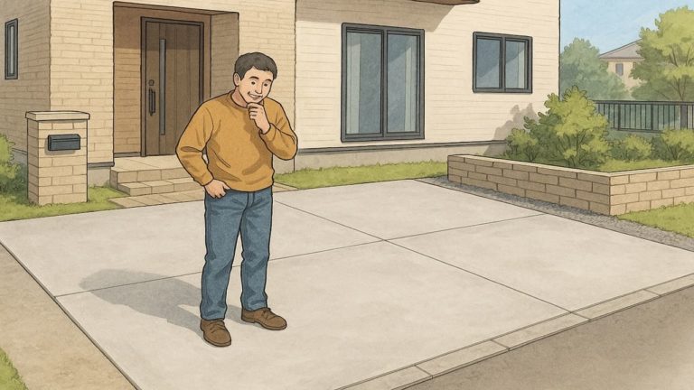 外構のサンプルをイメージする男性