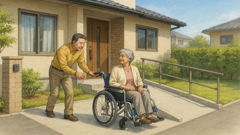 外構スロープを車椅子対応にした戸建て