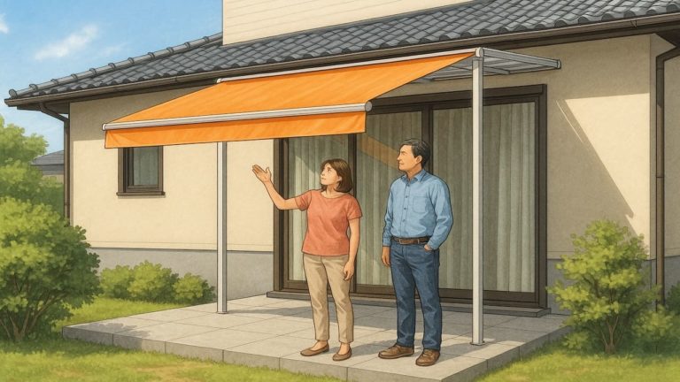 外構のテラス屋根日除けに悩む夫婦