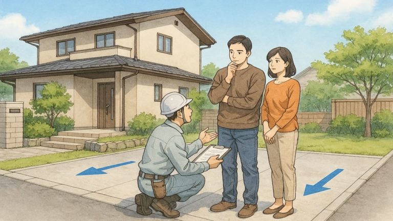 外構の水勾配の重要性に悩む夫婦