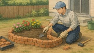 花壇の作り方を考える男性