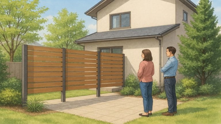 庭の目隠しアイデアを考える夫婦