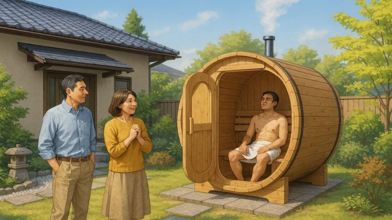 庭にサウナを設置した画像