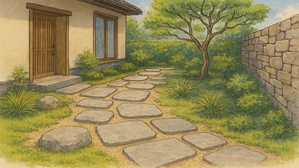 敷石の庭のおしゃれな配置をした画像