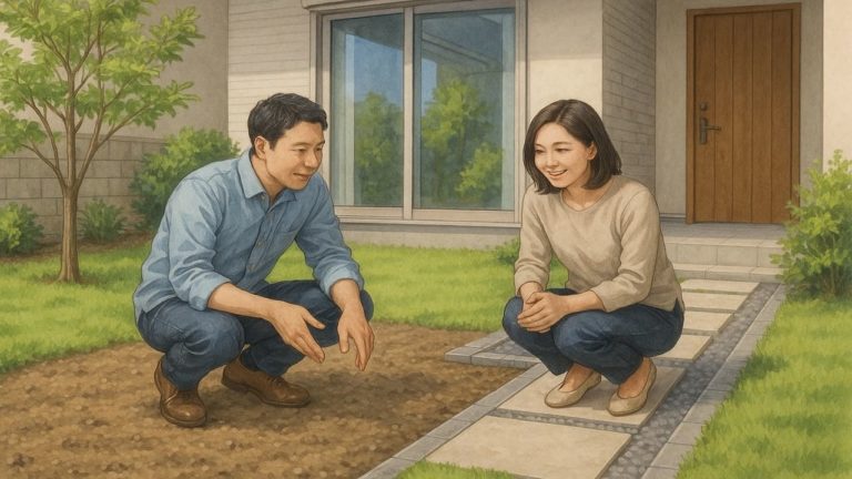 水はけの良い土を確認する夫婦